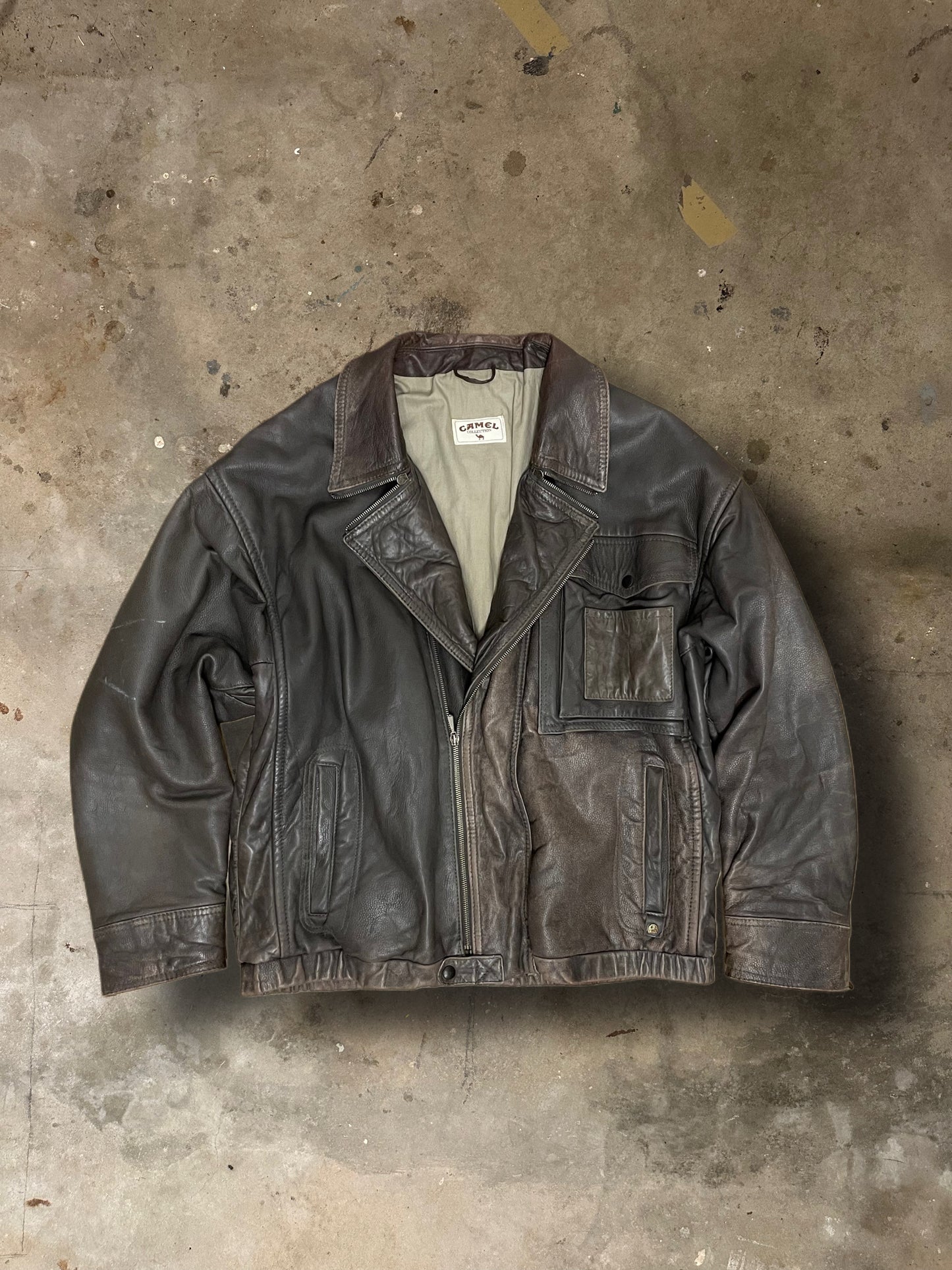 Camel Lederjacker Biker Stil-1980er Vintage-XL