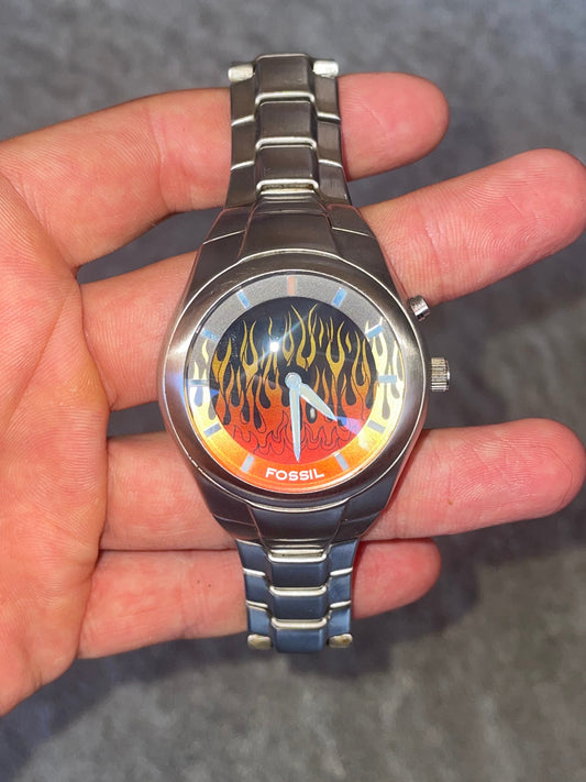 Vintage 1999 Fossil JR-8115 „Yellow Flame“ Armbanduhr