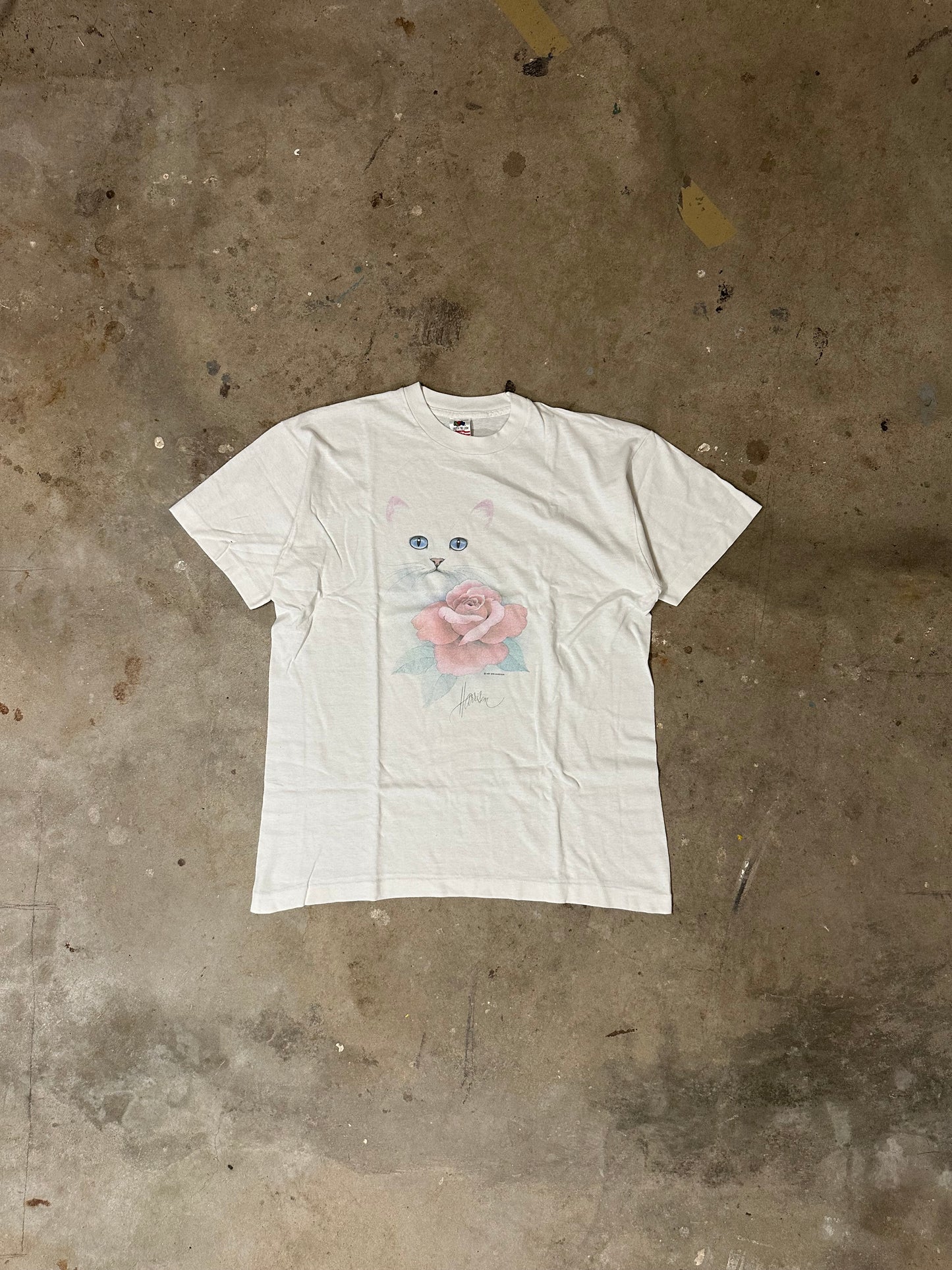 T-Shirt White Cat-1990er Vintage-L