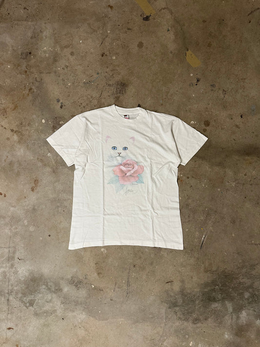 T-Shirt White Cat-1990er Vintage-L